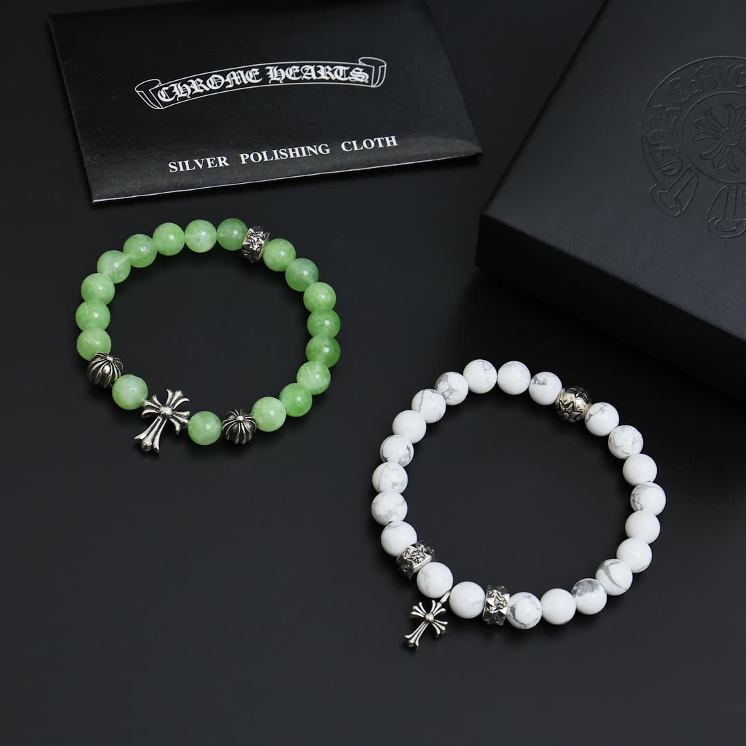 Chrome Hearts Beaded Bracelet with Cross Design